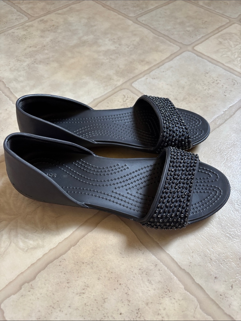 Crocs Embellished Sandals Womens 6 Shoes Lina Flats Dorsay Open Toe Black Dress